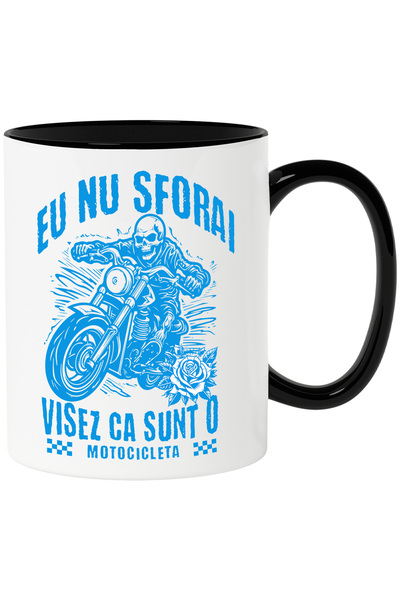 StoryGift Romania Cana Eu nu Sforai - Visez ca Sunt o Motocicleta, 330ml, Ceramica cu Maner Negru, Cu Maner Negru