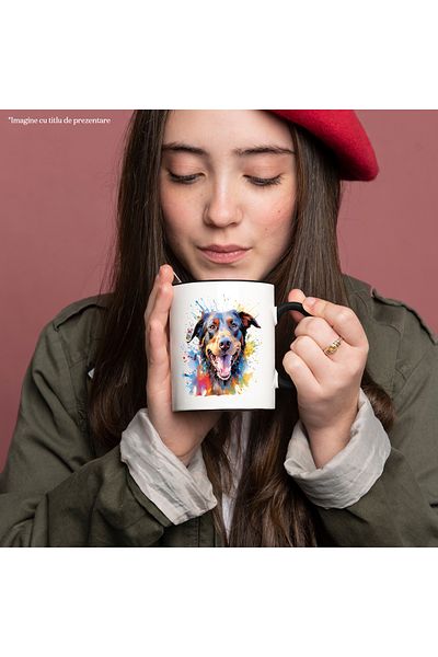 StoryGift Romania Dog Mug, Watercolor Splashes, Puppy Lovers, Smile, Multicolor 330 ml, Ce, Cu,STG.