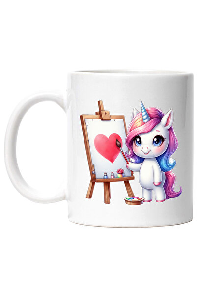 StoryGift Romania Cana cu un unicorn care picteaza o inima, ilustratie, imbuj...