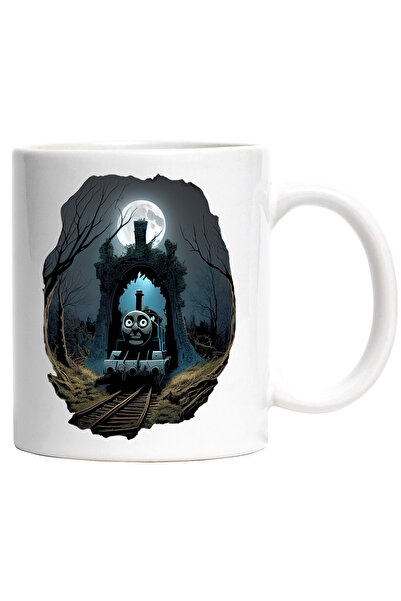 StoryGift Romania Cana Cu Tren Suparat Creepy, Nervos, Infricosator, Horror, Desene AnimateCeramic, Cu Maner Alb