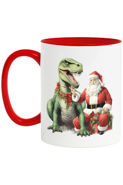 StoryGift Romania Cana cu Mos Craciun care sta langa un dinozaur verde cu din...