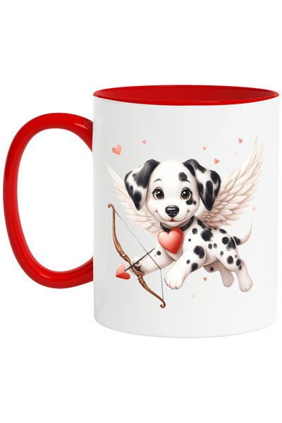 StoryGift Romania Cana cu un catelus Dalmatian care trage cu arcul | ilustratie | Cupidon | indrag, Cu Maner Rosu