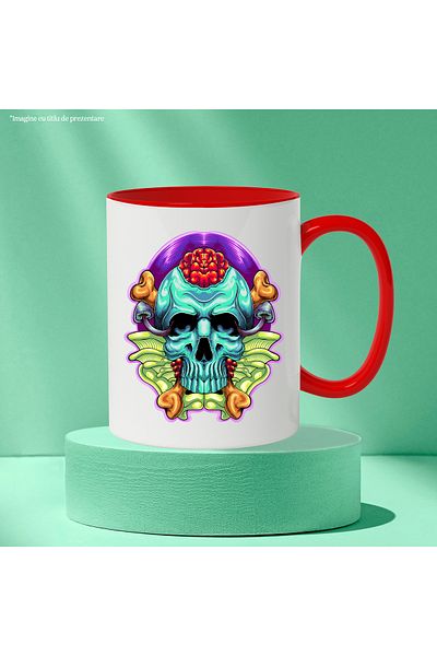 StoryGift Romania Mug With Skull, Brain, Bones, Mushrooms, Abstract, Multicolor 330 ml, Ceramic with, With ,STG