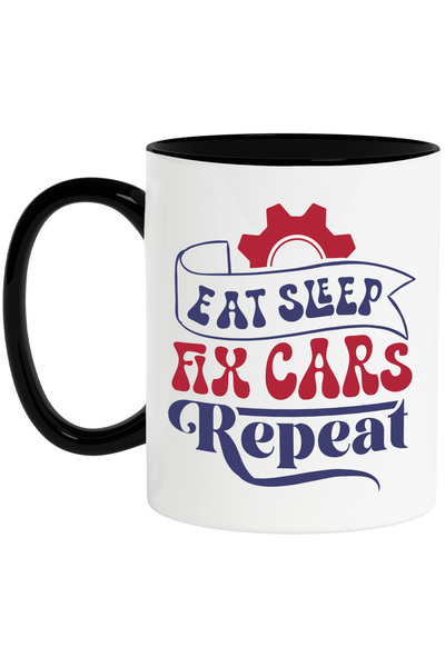 StoryGift Romania Cana cu textul "Eat sleep, fix cars, repeat" - mananca somn...