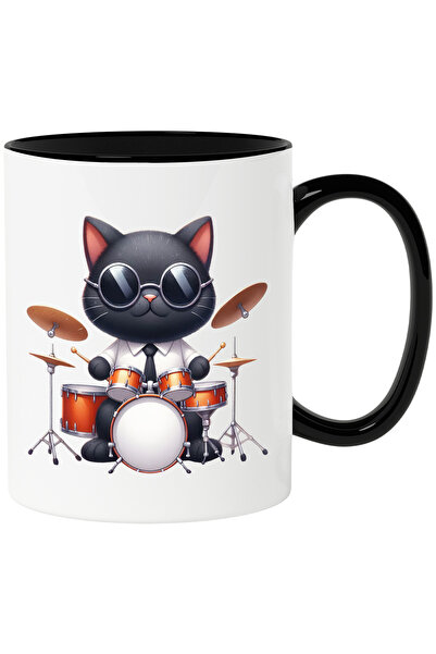 StoryGift Romania Cana cu pisica neagra baterista, ilustratie, muzica, zgomot...