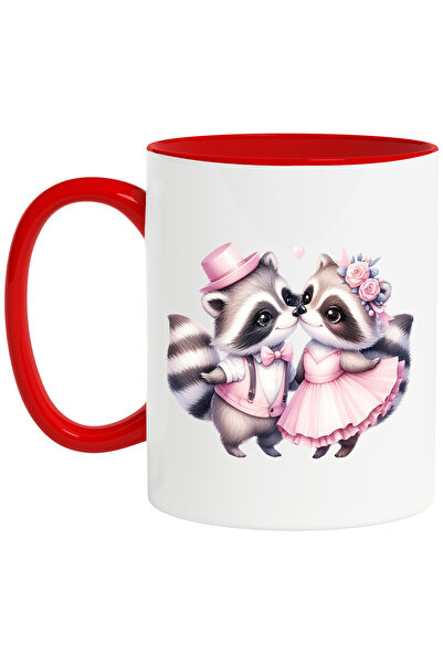 StoryGift Romania Cana cu 2 ratoni care sunt intr-o relatie | ilustratie | rochie | roz | floricel, Cu Maner Rosu