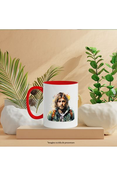 StoryGift Romania Mug With Kurt Cobain, Vocalist, Famous Singer, Nirvana, Multicolor 330 ml, Sky, With, STG
