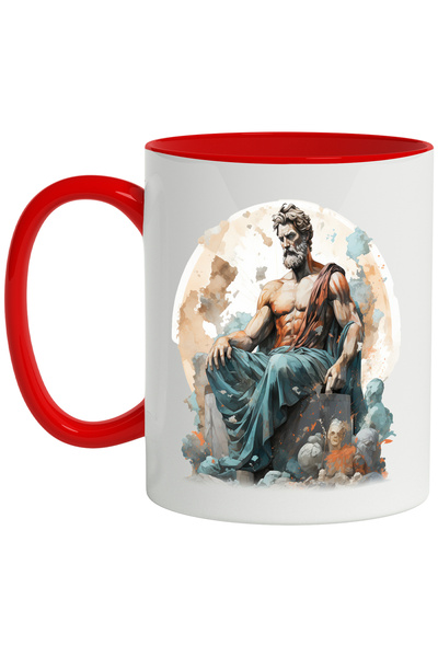 StoryGift Romania Cana Cu Statuia Lui Zeus, Tron, Mitologie Greaca, Zeu, Multicolor 330 ml, Cerami, Cu Maner Rosu
