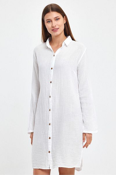 Heaven Ephesus Muslin Cotton Collared Tunic - 1060