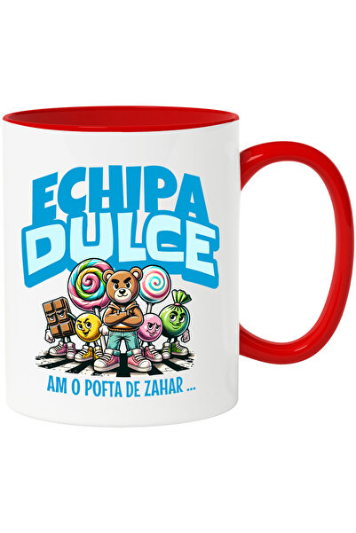 StoryGift Romania Cana cu Dulciuri Razboi Acadele Bomboane tableta Ciocolata Urs Text Echipa Dulce, Cu Maner Rosu