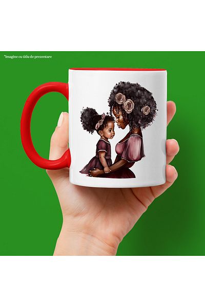 StoryGift Romania Mug with a black mother holding her little girl | illustration | popcorn, With ,STG.