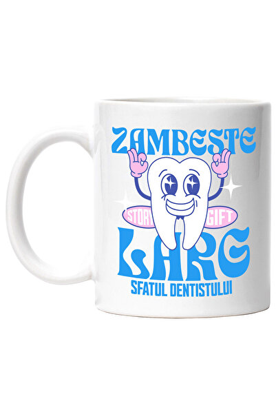 StoryGift Romania Cana cu Dinte Vesel Aratand Semn Ok Dentist Meserie Dantura...