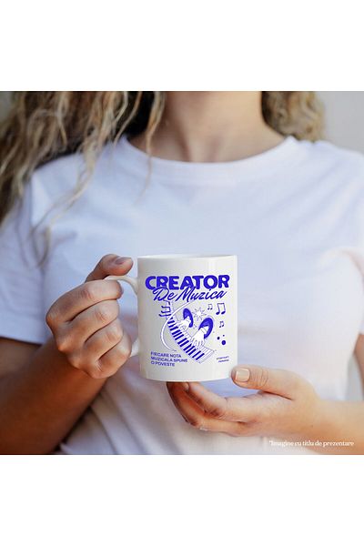 StoryGift Romania Mug with Human Hands Playing the Piano Keys Hobby Text in Romanian Creator DE, With White Handle