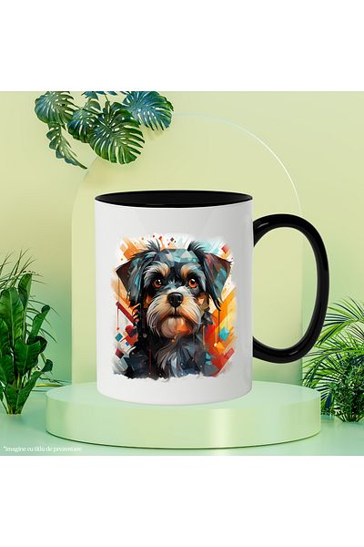 StoryGift Romania Puppy Mug, Dog Lovers, Geometric, Rhombus, Multicolor 330 ml, Ceramic, With
