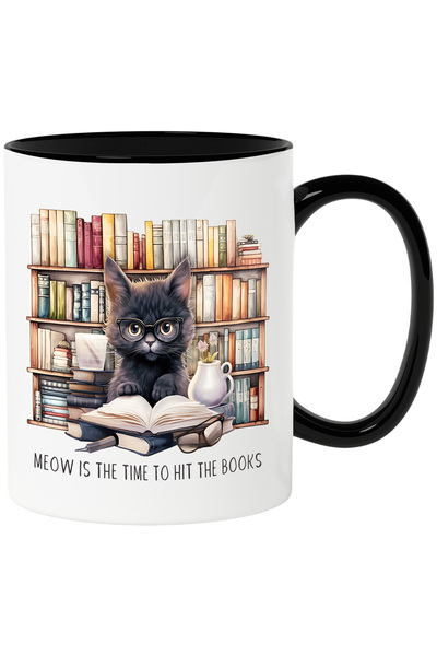 StoryGift Romania Cana cu o pisica neagra care are o carte deschisa | studiu ...