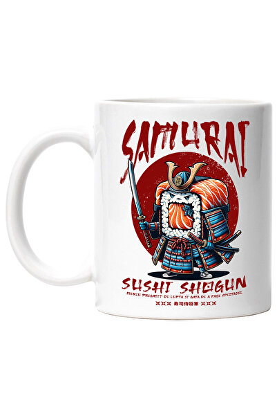 StoryGift Romania Cana Samurai Sushi Shogun Retro Japan Mancare Razboinic, 330ml, Ceramic cu Maner, Cu Maner Alb