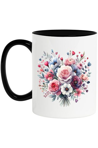 StoryGift Romania Mug with a bouquet of flowers of various colors, illustration, blue, pink, plants,, With ,STG