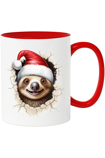 StoryGift Romania Cana cu animalul Sloth/lenes care poarta o caciula de Craci...