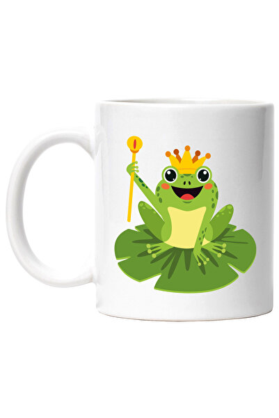 StoryGift Romania Cana Cu Broasca, Basm, Coroana, Print, Sceptru, Nufar, Multicolor 330 ml, Cerami, Cu Maner Alb