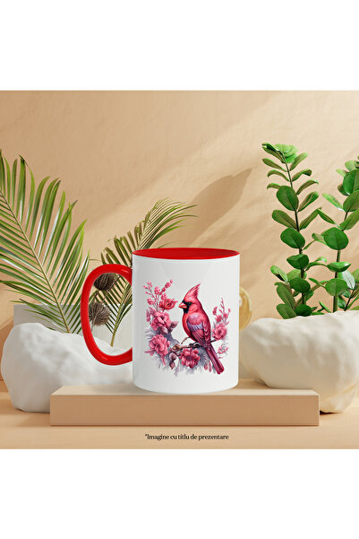 StoryGift Romania Mug with a pink bird | illustration | flowers | branch | serious | little care, With ,STG.