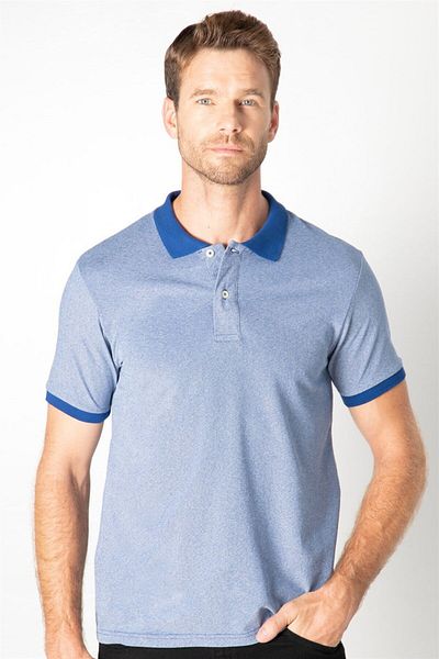 Tudors Ανδρικό μπλουζάκι Slim Fit Slim Fit Βαμβακερό απλό πικέ μπλε γιακά μπλουζάκι
