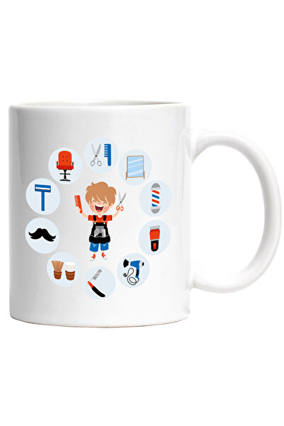 StoryGift Romania Cana Cu Baiat, Barbier, Oglinda, Lama De Ras, Mustata, Scaun, Foarfeca, Multicol, Cu Maner Alb