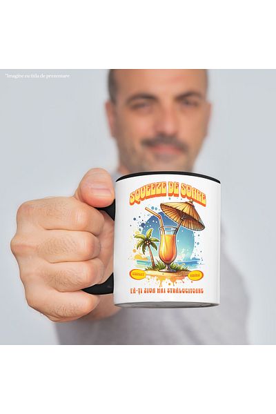 StoryGift Romania Squeeze Mug of the Sun_ Adds Cocktail Shine, 330ml, Ceramic with Black Handle, With