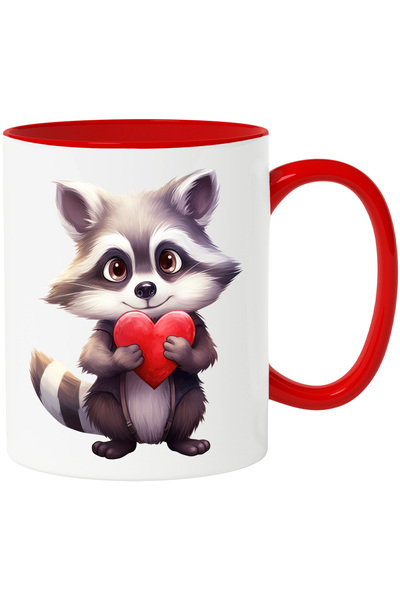 StoryGift Romania Cana cu un raton care tine in brate o inima | ilustratie | vesel | fericire | ap, Cu Maner Rosu