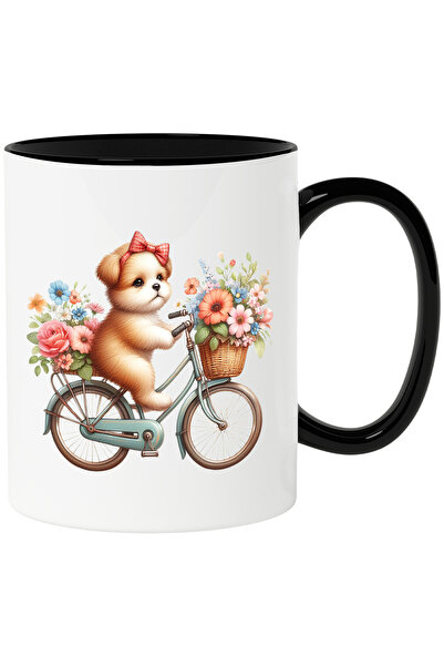StoryGift Romania Cana cu un catel care merge cu bicicleta | cosulete cu flor...