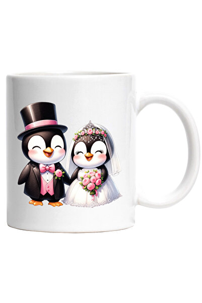 StoryGift Romania Cana cu 2 pinguini la nunta | ilustratie | fericire | rochi...