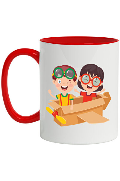 StoryGift Romania Cana Cu Cutie, Avion, Elice, Ochelari, Copii, Vretele, Jucarie, Multicolor 330 m, Cu Maner Rosu