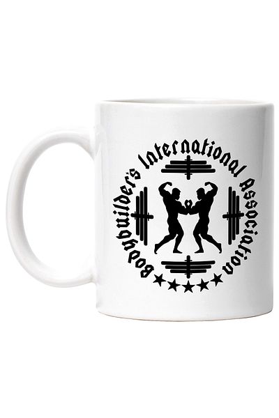 StoryGift Romania Cana cu 2 culturisti si haltere cu textul in limba engleza "Bodybuilders Interna, Cu Maner Alb