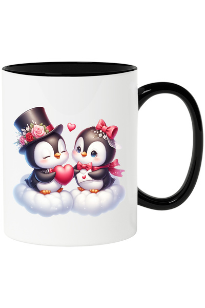 StoryGift Romania Cana cu 2 pinguini care stau pe nori | ilustratie | flori |...