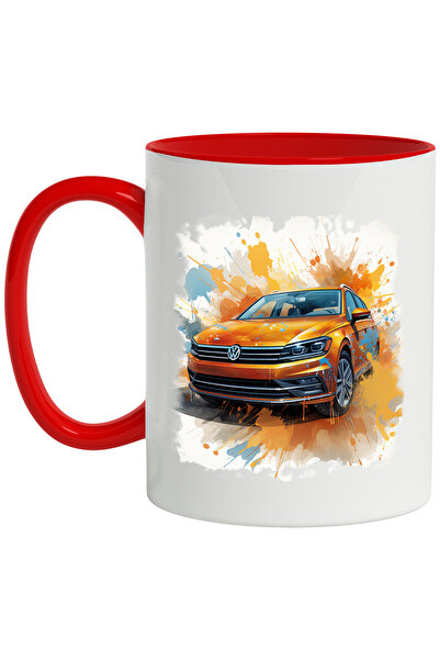 StoryGift Romania Cana Cu Volkswagen, Vehicul, Masina, Vopsea, Ilustratie, Multicolor 330 ml, Cera, Cu Maner Rosu