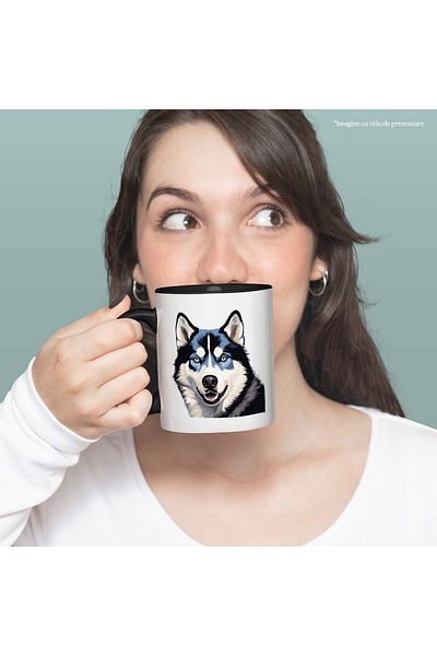 StoryGift Romania Mug with a cheerful Husky dog, illustration, playful, pet, joy with, With, STG