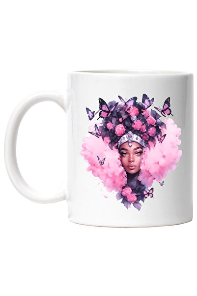 StoryGift Romania Cana cu un portret de fata de culoare, ilustratie, trandafi...