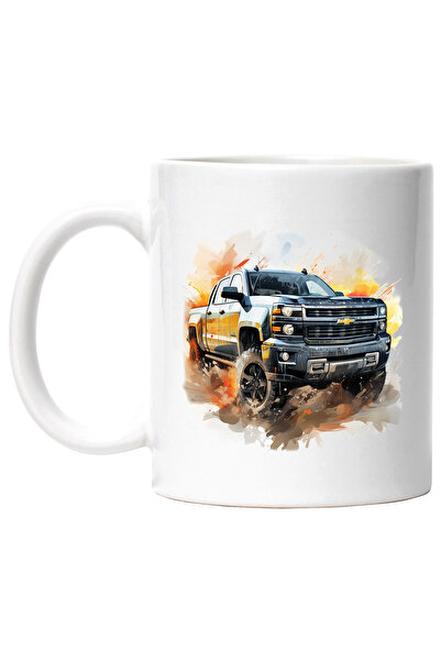 StoryGift Romania Cana Cu Masina, Chevrolet Silverado, Offroad, Vopsea, Multicolor 330 ml, Ceramic, Cu Maner Alb