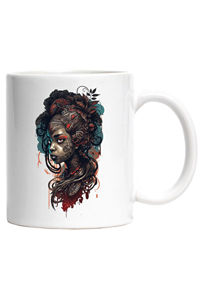 StoryGift Romania Cana Cu Desen Fata cu Par lung si Desene pe Fata, Armura, S...