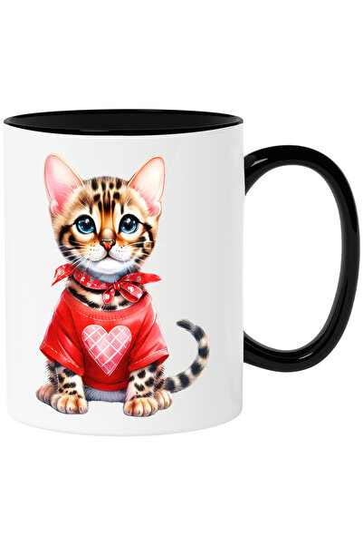 StoryGift Romania Cana cu o pisicuta care poarta o bluza cu inimioara | ilustratie | jucausa | pen, Cu Maner Negru