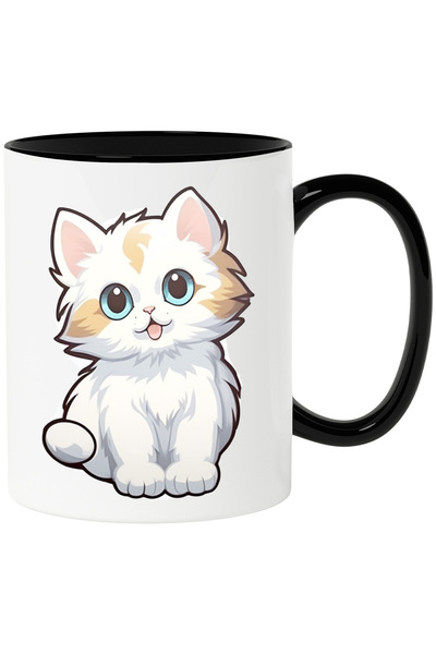 StoryGift Romania Cana Cu Pisica Ochi Mari Albastri, Iubitorii de Pisici, Animale de Companie, Bla, Cu Maner Negru