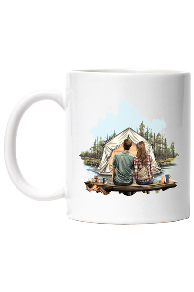 StoryGift Romania Cana cu o femeie si un barbat care stau pe o bancuta | ilus...