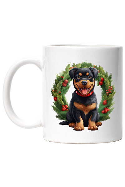StoryGift Romania Cana cu un catel Rottweiler, ilustratie, bucurie, ilustratie, sarbatoare, coroan, Cu Maner Alb