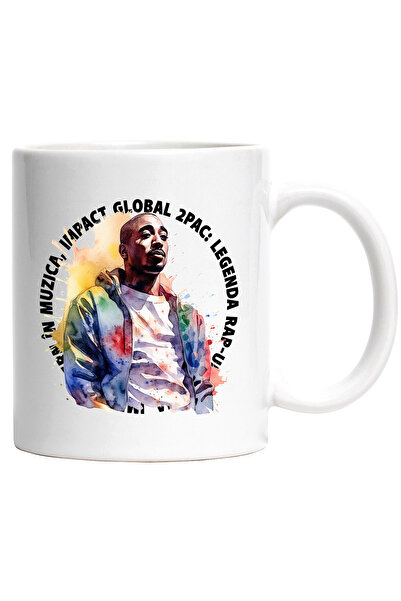 StoryGift Romania Cana Cu 2Pac, Legenda Rap-ului, Muzica, Hanorac, Hip-Hop, Multicolor 330 ml, Cer, Cu Maner Alb