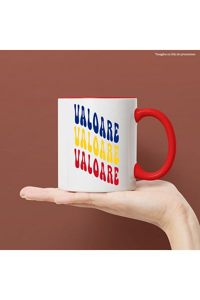 StoryGift Romania The Word Value Mug, in the Colors of the Romanian Flag, Red, Yellow, Blue, T, Cu, STG.
