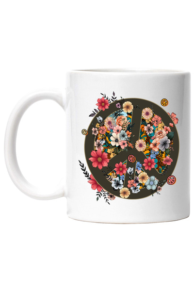 StoryGift Romania Cana cu semnul pacii, floricele, stilul hippie, cultura, il...
