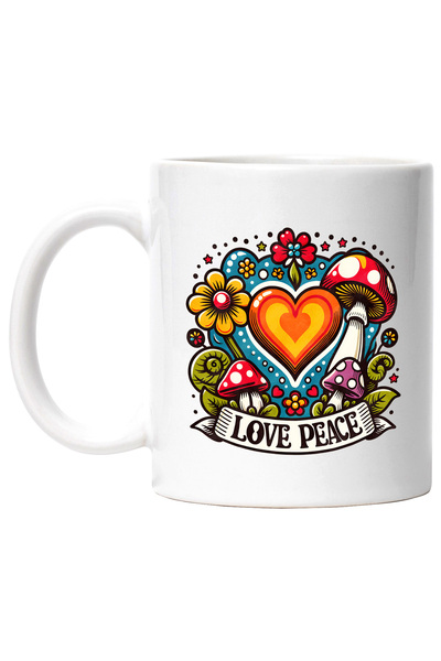 StoryGift Romania Cana cu mesajul "Love peace", stilul hippie, cultura, ilust...