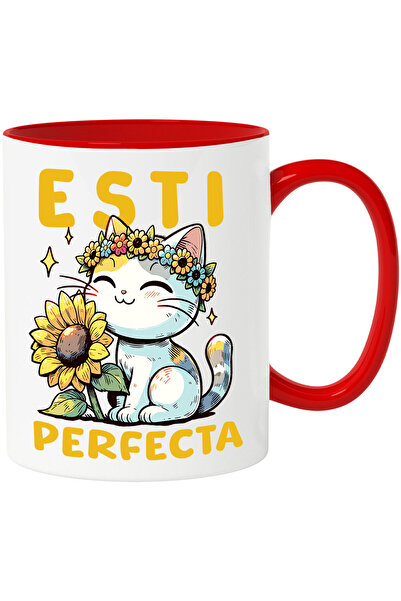 StoryGift Romania Cana cu Pisica Vesela Cu Coroana De Flori Floarea Soarelui ...