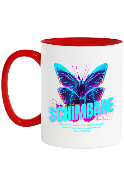 StoryGift Romania Cana Schimbare - Fluture, 330ml, Ceramic cu Maner Rosu, Cu ...
