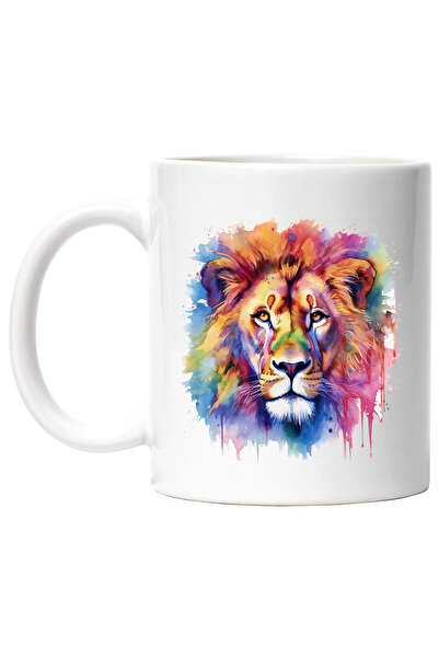 StoryGift Romania Cana Cu Cap De Leu, Animal, Watercolor, Stropi Vopsea, Mult...