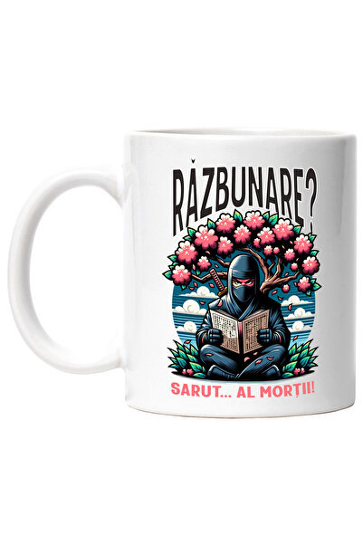 StoryGift Romania Cana ninja, razbunare, joc video, lume virtuala, 330ml, Ceramic cu Maner Alb, Cu Maner Alb